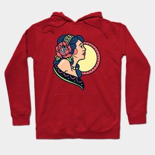 Traditional Retro Girl With Rose On Her Hair Hoodie